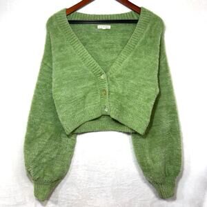 NWOT‎ LA Hearts XS Oversize Cropped Cardigan Balloon Sleeve Fuzzy Pastel Green